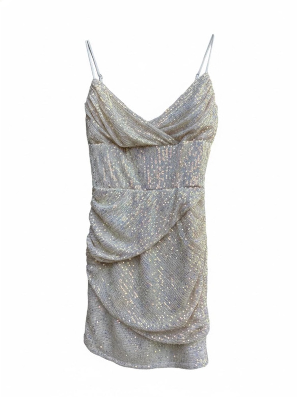 Lucy in the Sky Silver Sequin Draped Mini Dress